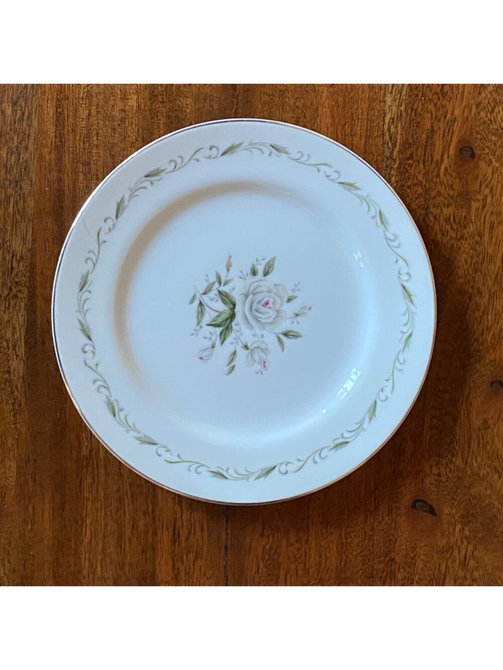 Diamond China Romance Floral Salad Plate 8" White Porcelain Rose Motif Japan